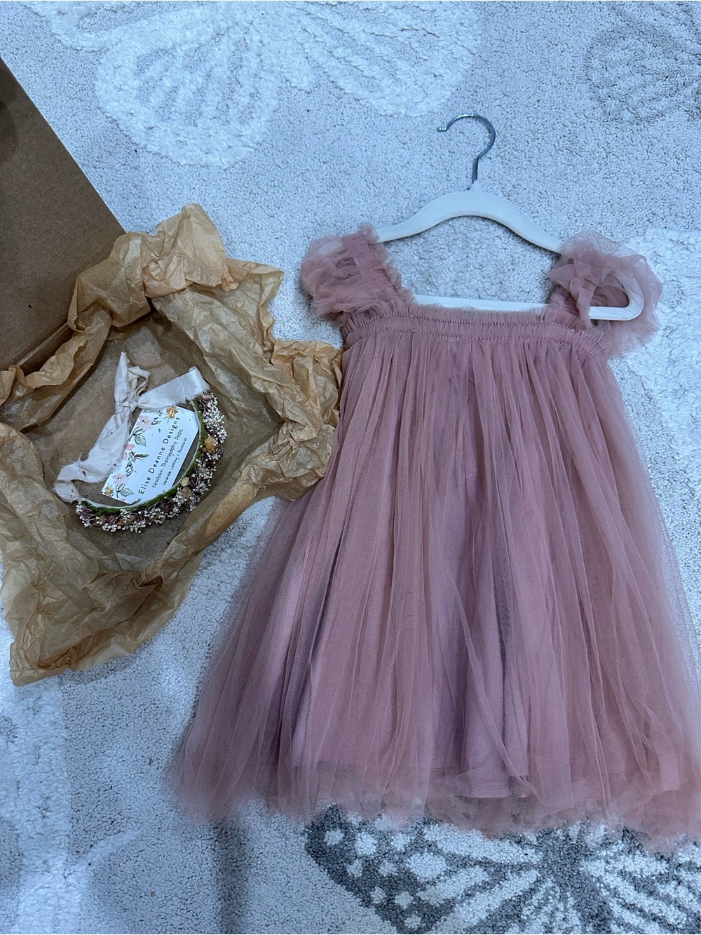 Baby Girl Dusty Rose Tulle Party Dress With Matching Handmade Flower Headband